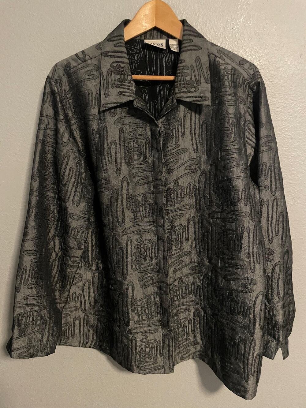 Chicos Top Womens Size 3 US XL Gray Geometric Button Up Artsy Modern READ